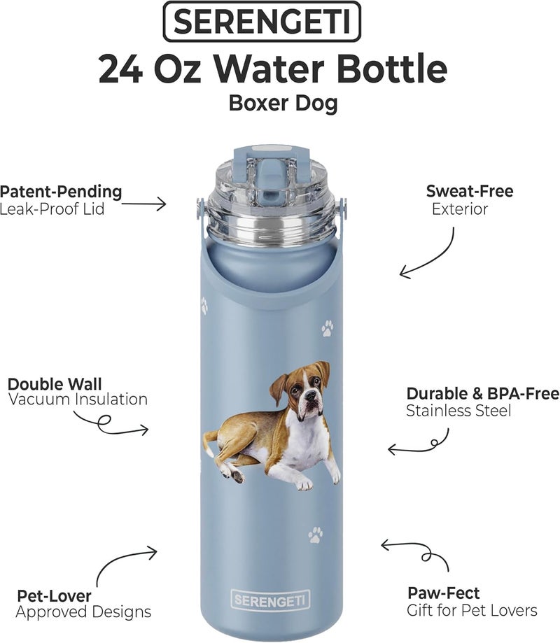 ES Pets SERENGETI 24 Oz Water Bottle Stainless Steel with Spill Proof Lid - Double walled Vacuum Insulated water flask - Realistic 3D Print of your favorite dog (Boxer) - Image 3